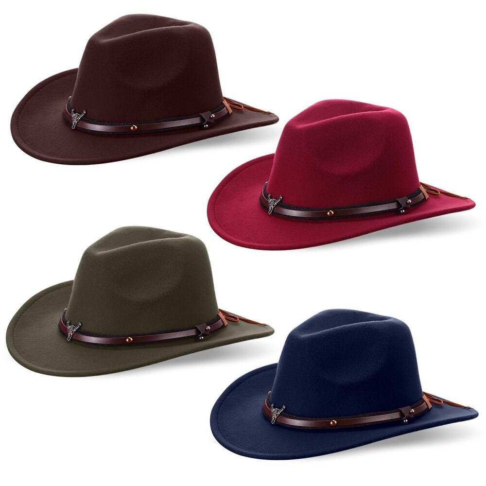 5326 4 Pcs Cowboy Hat Western Cowboy Cowgirl Hat with Belt Buckle Wide Brim